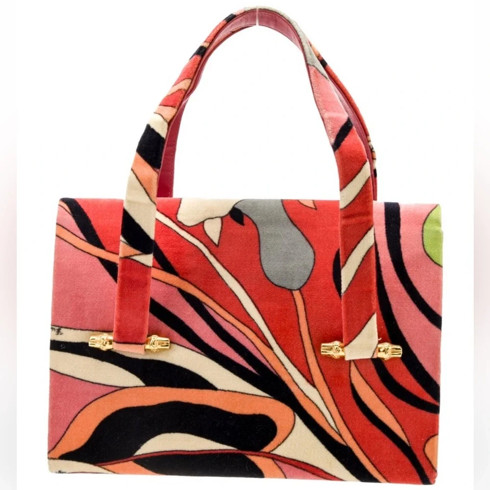 Emilio Pucci Red and Orange Vintage Rare Top Handle Bag - Picture 3 of 16